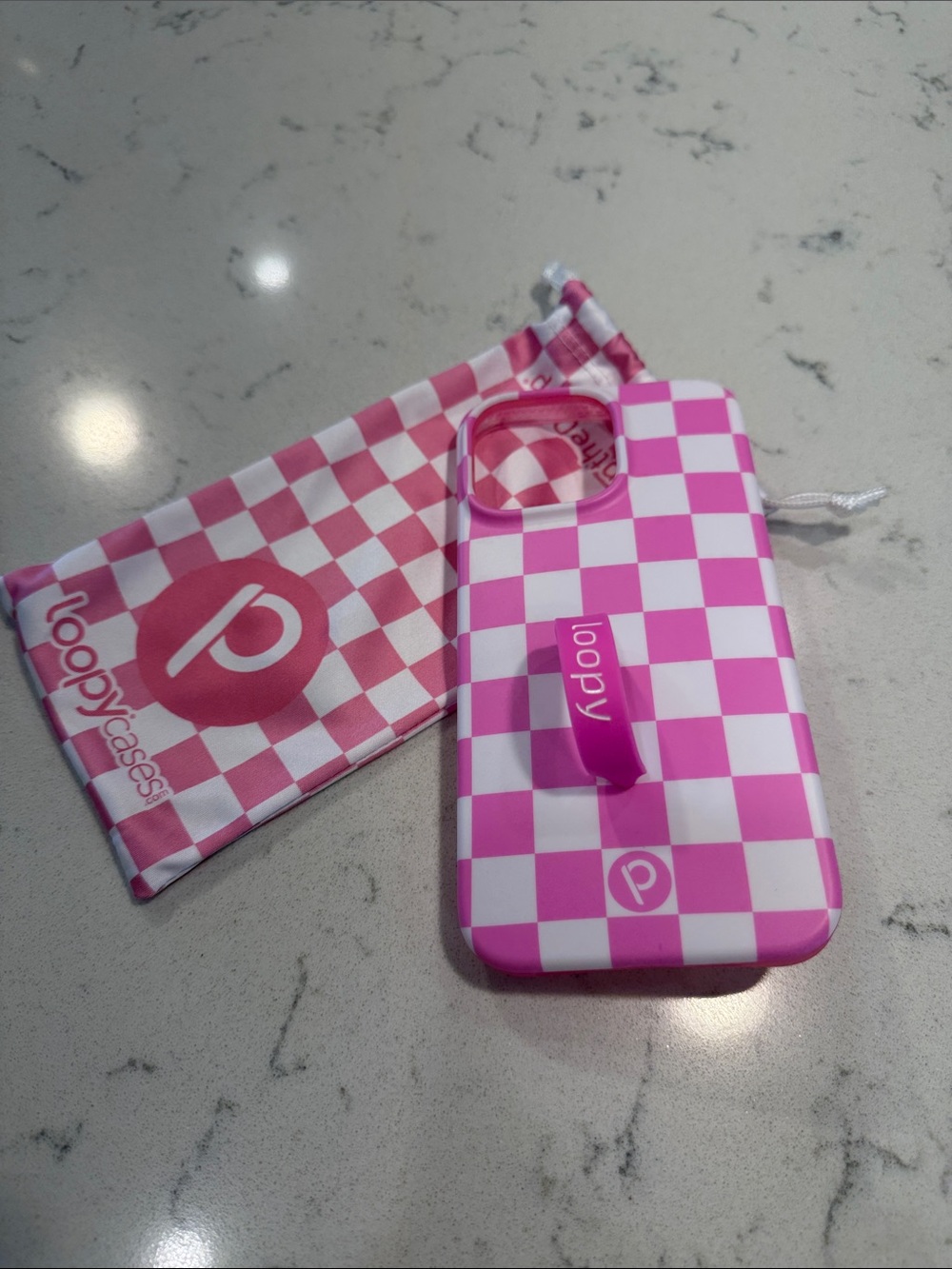 Loopy Case Pink Checkered Phone Case with Loop Strap iPhone 14 Pro Max